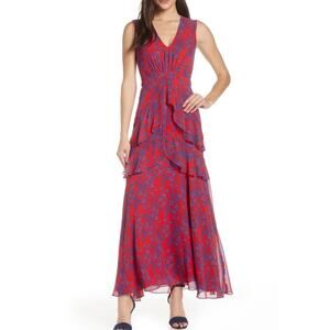 Charles Henry Nordstrom Tiered Ruffle Sleeveless Maxi Sundress in Red & Blue